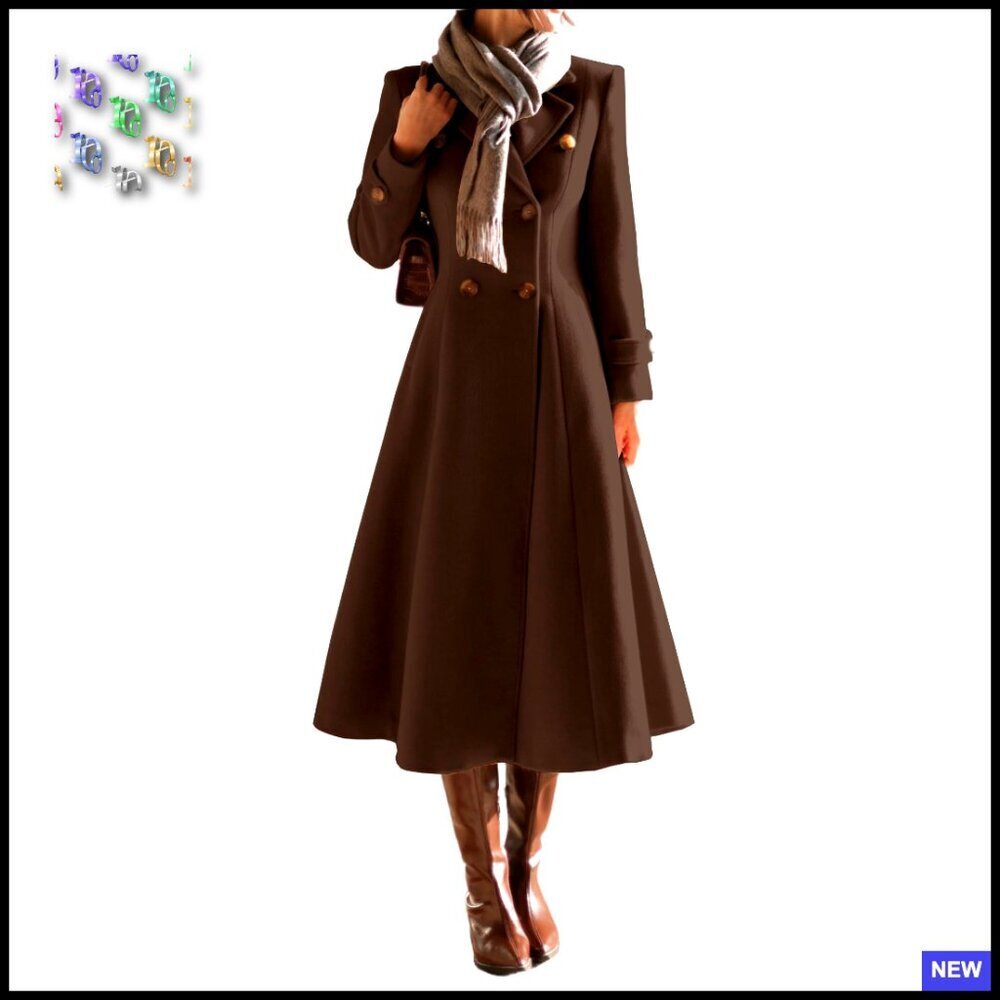 Wool Pea Coat Double Breasted Trench Slim Fit Classic Elegant Winter Office Wear
